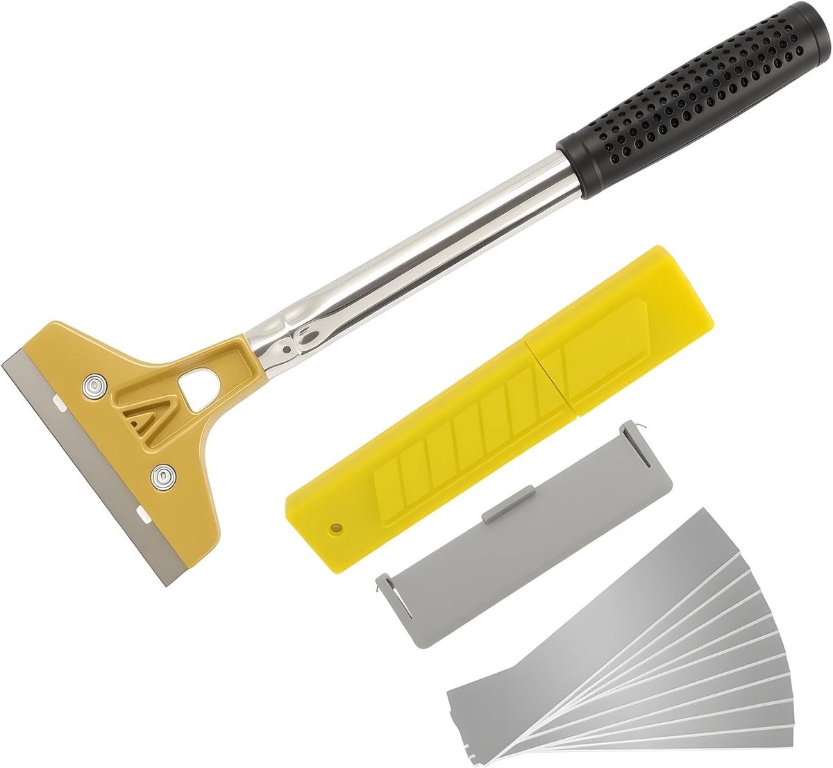 Glasschraper - Kunststof - Ergonomische antislip handgreep - 10 reservemessen - Voor het verwijderen van behang en stickers