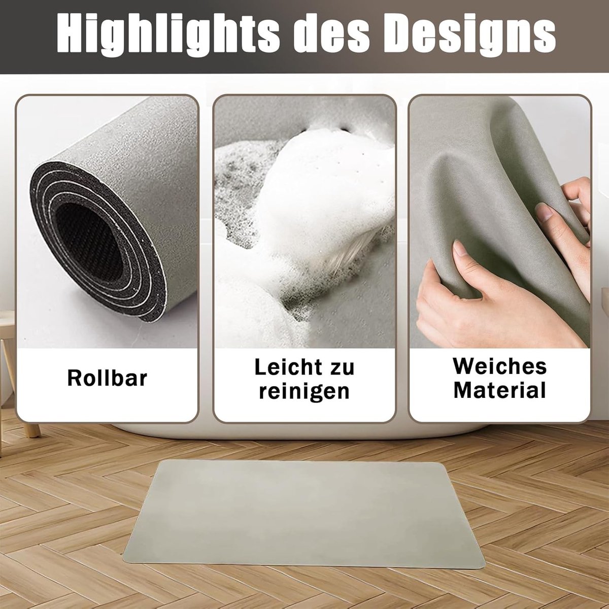Badmat - Grijs - Antislip - Wasbaar - Voor Badkamer en Doucheruimte
