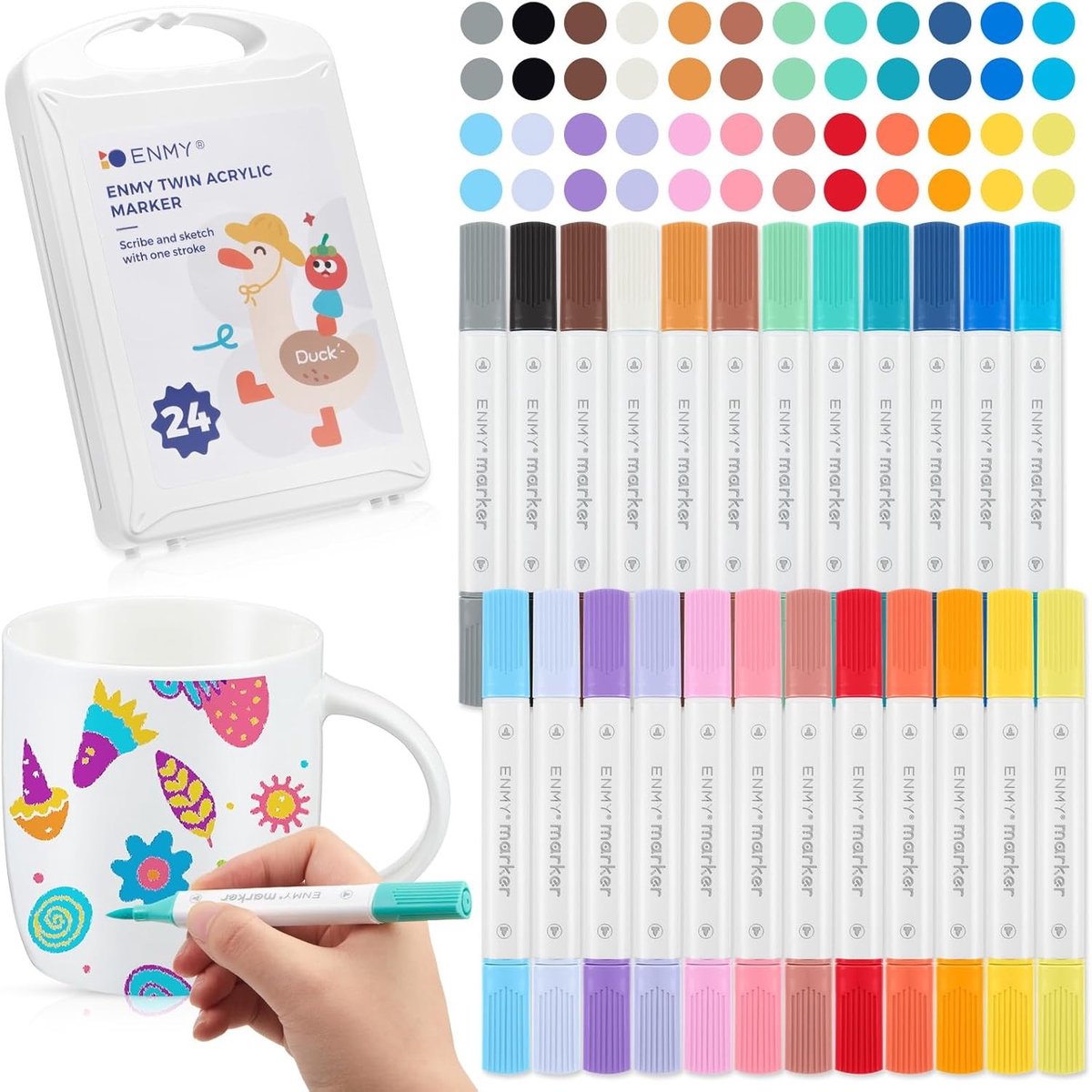 Set van 24 Porseleinen Kleurpotloden - Multikleur - Dubbele Punt - Vaatwasmachinebestendig - Voor Creatieve Projecten