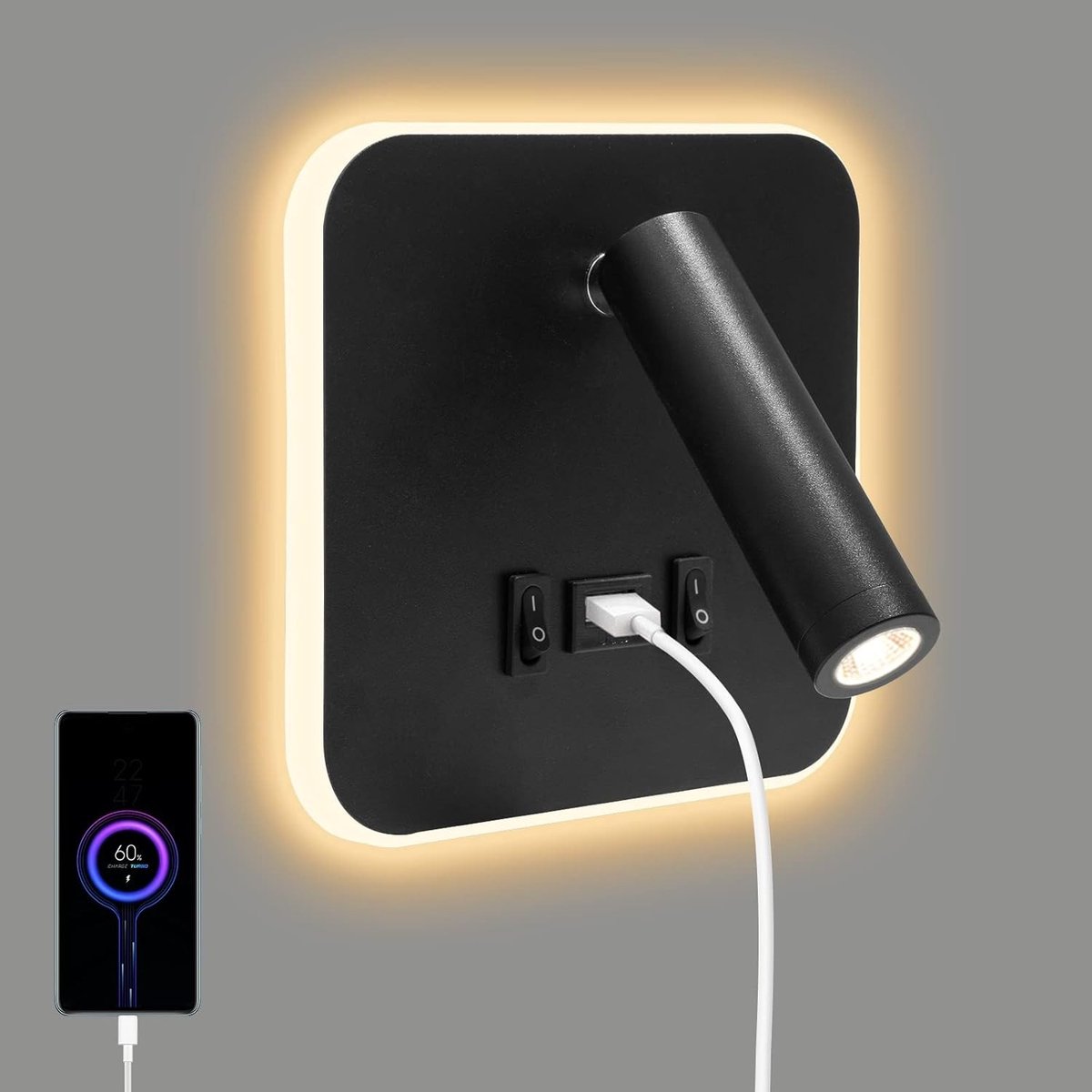 LED Wandlamp met USB-aansluiting - Aluminium en Acryl - Draaibaar en Dimbaar - Geschikt voor Slaapkamer en Woonkamer
