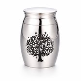Gloovon® Dierenurn Groot - Mini Urn RVS - Levensboom Design - Gedenkteken voor As of Haar - Zilverkleurig - Schroefsluiting - 42 mm