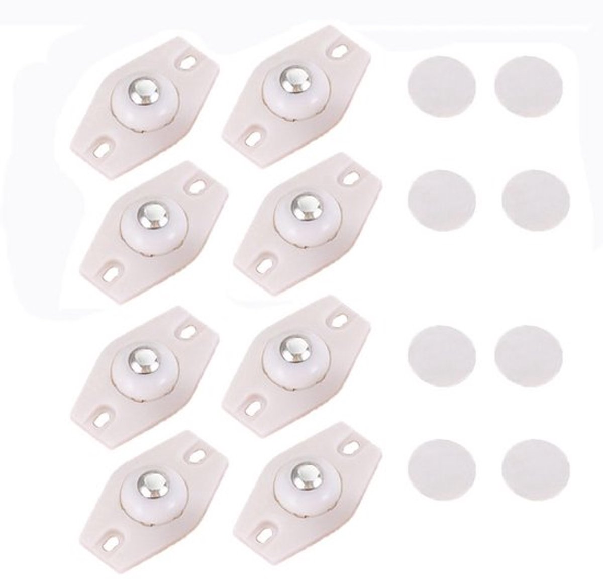 8 stuks zelfklevende wieltjes, mini-roestvrijstalen wieltjes, universele kleine wieltjes voor prullenbakken, opbergdozen, kleine meubels (wit)
