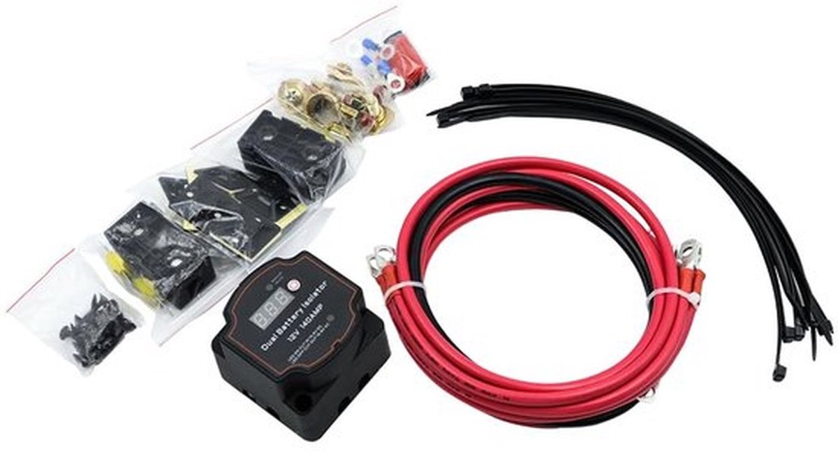 Car Split Charger Kit 12V 140Amp met slimme dual battery isolator voor campervan, truck, SUV, RV, ATV, UTV en boot, inclusief 3 meter kabel voor eenvoudig gebruik