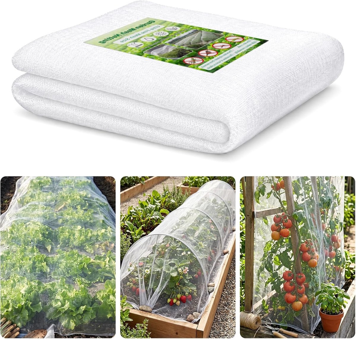 Insectennet 3 x 6 m voor Tuinplanten, Bescherming voor Groenten, Fruit en Bloemen - Blokkeert Vlinders en Vogels - Geschikt voor Verhoogde Bedden en Kassen