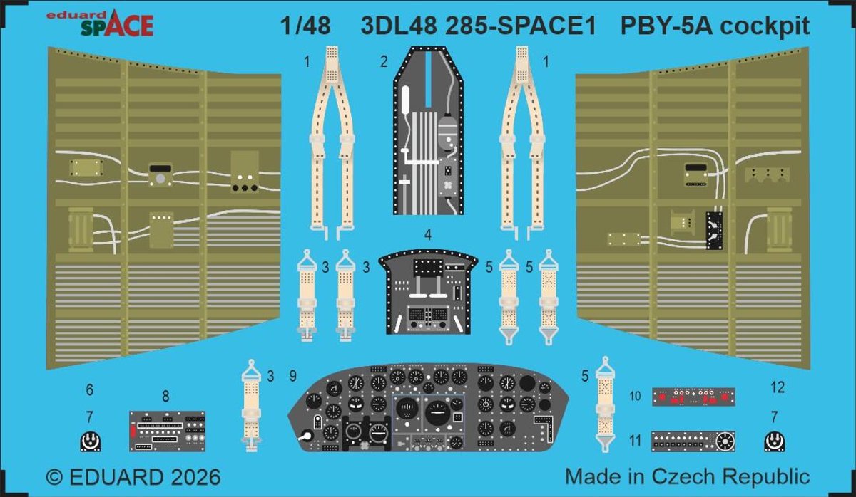 Eduard Modelbouwdecoratie - 3DL48285 Sp - Cockpit Accessoires Set voor Consolidated PBY-5A Catalina - en Photo-etch
