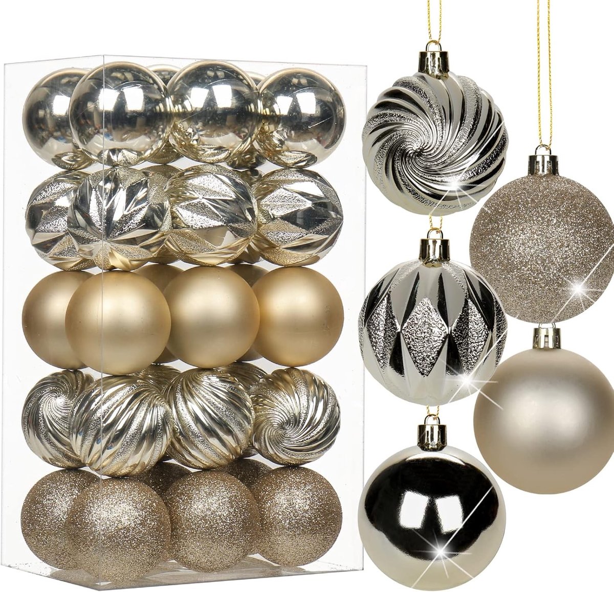 Set van 30 kerstballen van 6 cm, plastic boomdecoraties met ophangring, feestelijke versieringen voor kerst, bruiloften en evenementen