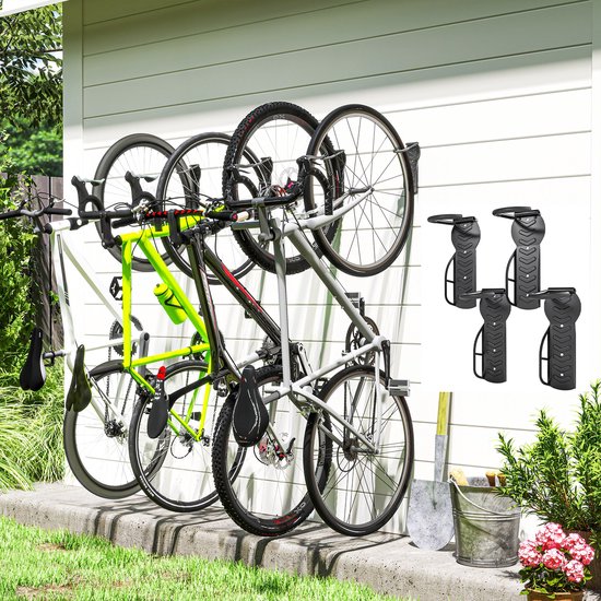 Set van 4 verticale fietsenwandbeugels - draagvermogen 30 kg - opklapbaar - voor 4 fietsen - ruimtebesparend - zwart — afbeelding 3