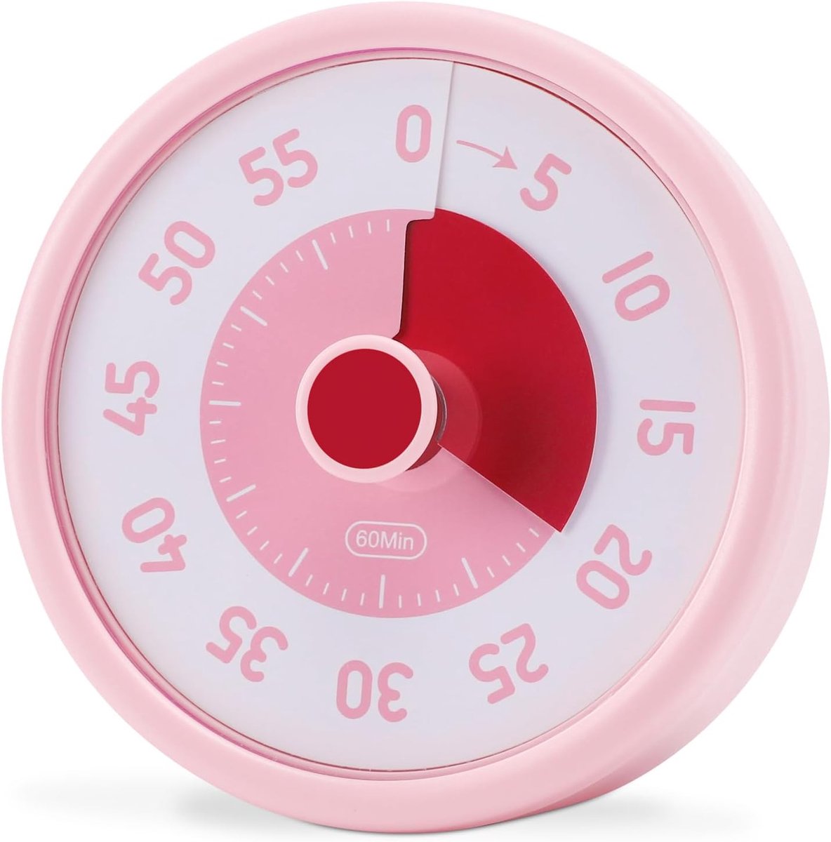 SnelShoppen - Visual Countdown Timer 60 Minuten voor Kinderen en Volwassenen, Stille Keuken Timer, Desk Timer voor Klaslokaal, Roze, Ideaal voor Tijdb