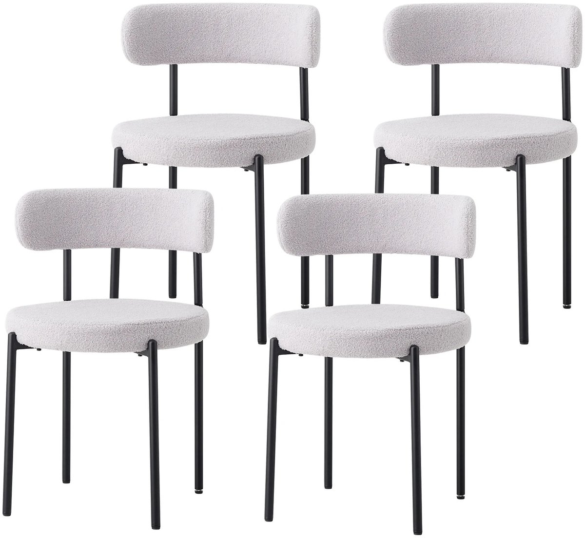 Gudalio Eetkamer Stoelen - Set van 4 - Keukenstoelen - Rond - Scandinavische stijl - Gewatteerd - Metalen poten - Licht grijs