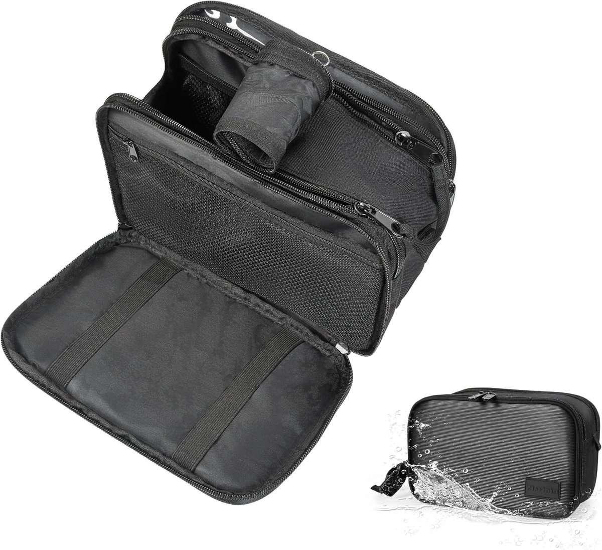Tirrinia Grote travel toilettas voor mannen, draagbare toilettas cosmetische tas voor vrouwen, organiser tas op te hangen voor reizen vliegtuig camping sport met natte en droge compartiment