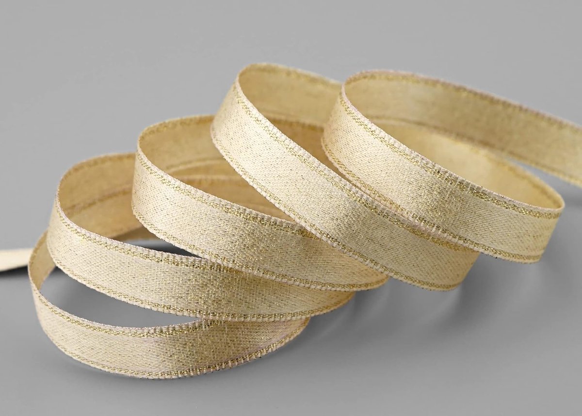 20 m x 10 mm satijnen lint glanzend met Lurex Crème Goud dubbelzijdig lint van satijn zonder draad zacht en glanzend cadeaulint decoratielint decoreren Kerstmis
