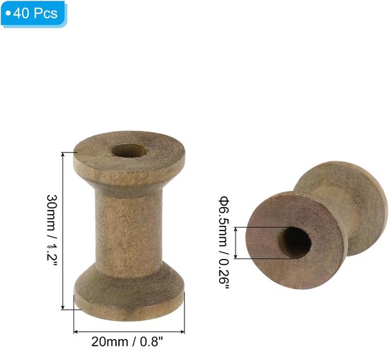 Spoelen 3 cm x 2 cm, 40 stuks onafgewerkte houten naaigaren spoel natuurlijke draad weven klossen voor ambachten borduurwerk, bruin — afbeelding 5