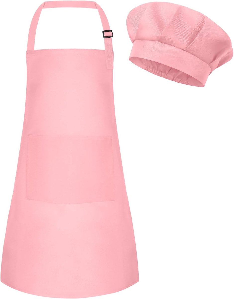 Kinderschort en kookmutsset, verstelbaar kunstschort met 2 zakken, peuterkoksmuts en schort voor koken, bakken en schilderen