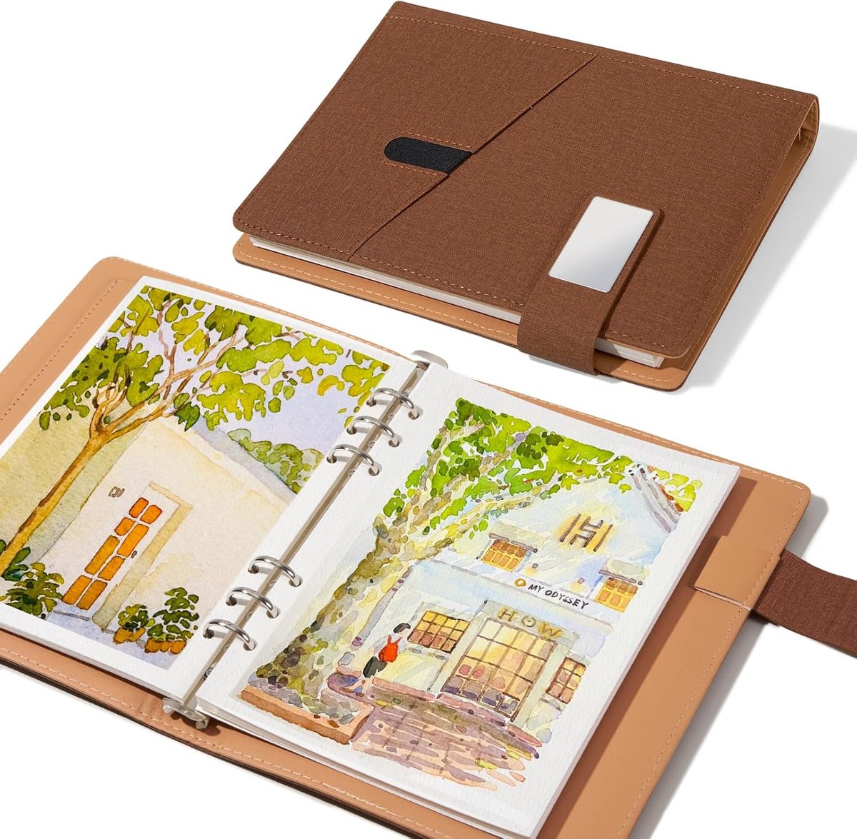 Aquarel Schetsboek, 100% Katoen Zuurvrij Aquarel Papier, 300 g/m²/140 lbs Koude Druk Aquarel Journal voor Kunstenaars, Volwassenen, Studenten, 20 Vellen, 9,25 * 6,3 Inch (Doek Bruin)