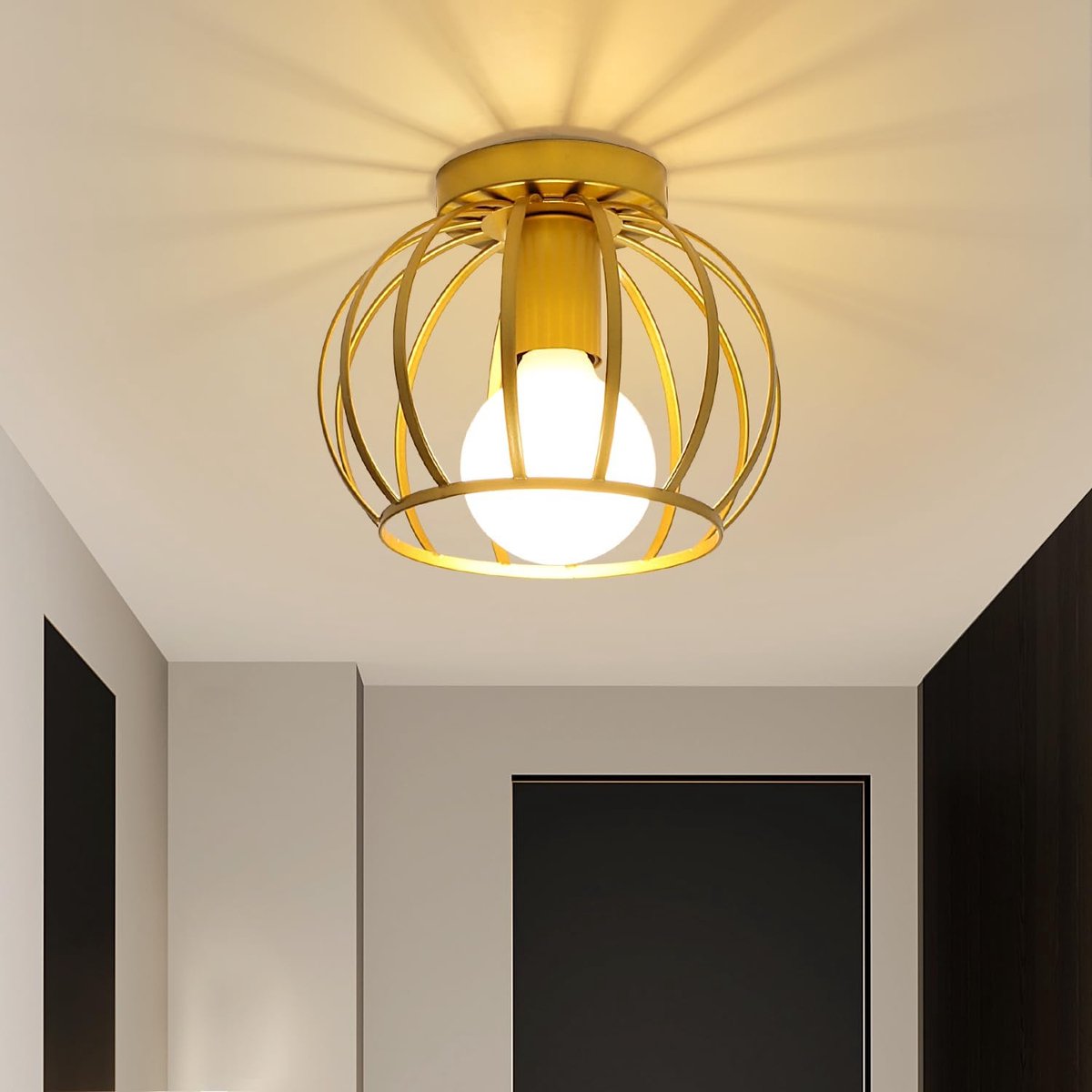 Vintage Plafonnier, E27 Retro Hangende Metalen Plafondlamp, Gouden Industriële Plafondlamp voor Gang, Slaapkamer, Keuken, Café Bar (Excl. Lamp)