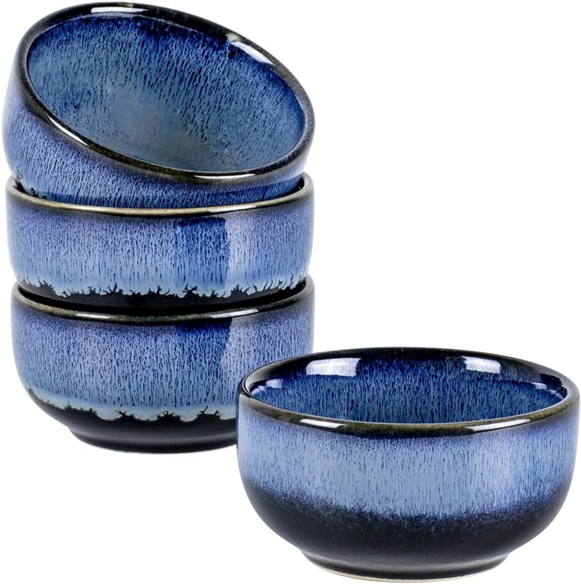 Tapas- en sauskommen, mueslikommen, blauw, dessertborden en frine, 4 stuks, voor magnetron, ontbijt, tafelservies, blauw