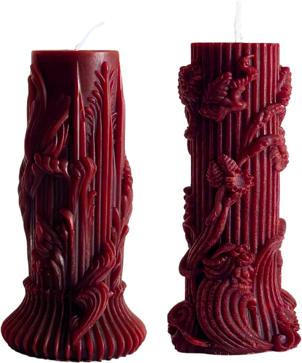 kaarsen, decoratieve kaarsen, waskaarsen, huishoudelijke kaarsen, vormkaarsen van natuurlijke bijenwas, 2 sets (rood)