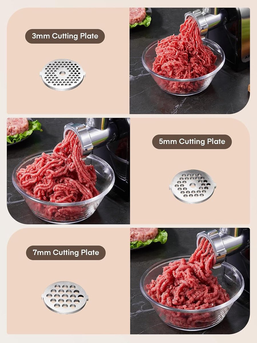 Electric Meat Grinder, 3-in-1 Meat Mincer Machine & Sausage Stuffer, Stainless Steel Meat Mincers for Home use with 3 Grinding Plates, Kubbe Kit & 3 Sausage Stuffer Tubes