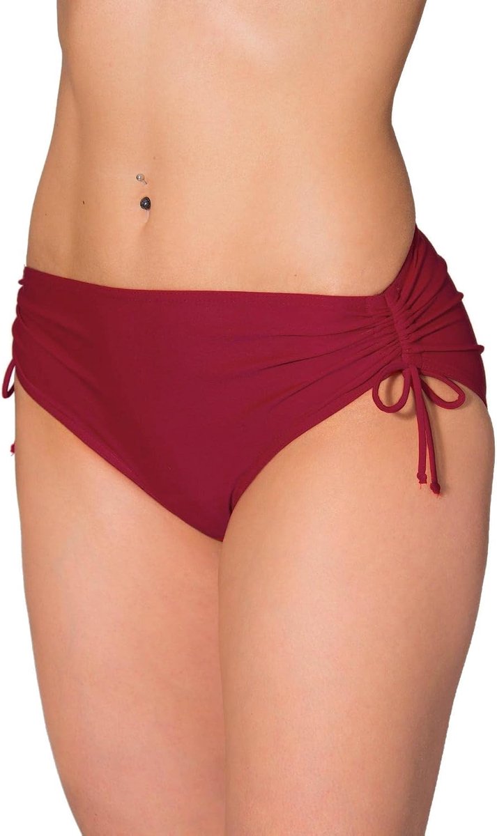 Dames Bikinibroekje met Plooitjes en Touwtjes, Donkerrood, 44