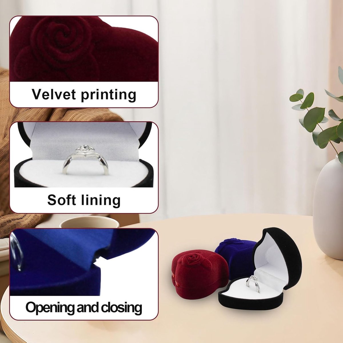 SnelShoppen - Luxe Hartvormige Ringenbox, Huwelijksaanzoek Ringhouder, Blauw, Gevoerde Sieradenbox voor Verlovingen en Trouwen
