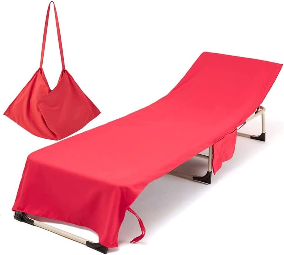 SnelShoppen - Draagbare Effen Kleur Strandlaken - Strandstoel Hoes Handdoek - Ligstoel Strandlaken met Zakken - Microfiber Chaise Longue Handdoek Hoes
