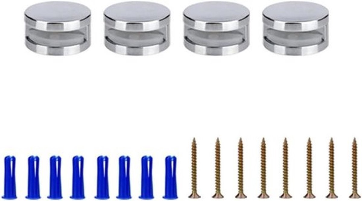 Spiegelklem Set - Montage Clips - Spiegels Bevestigen - Verstelbare Schroeven - 4 Stuks - Zilver