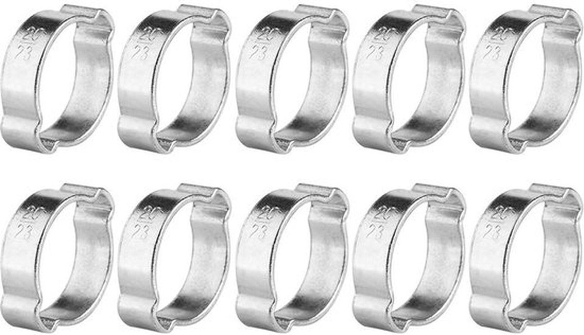 Slangenklem Set 10 Stuks - Verstelbaar - Roestvrij Staal - Voor Siliconen/Rubberen Slangen - Diameter 20-23mm - Zink Behandeld