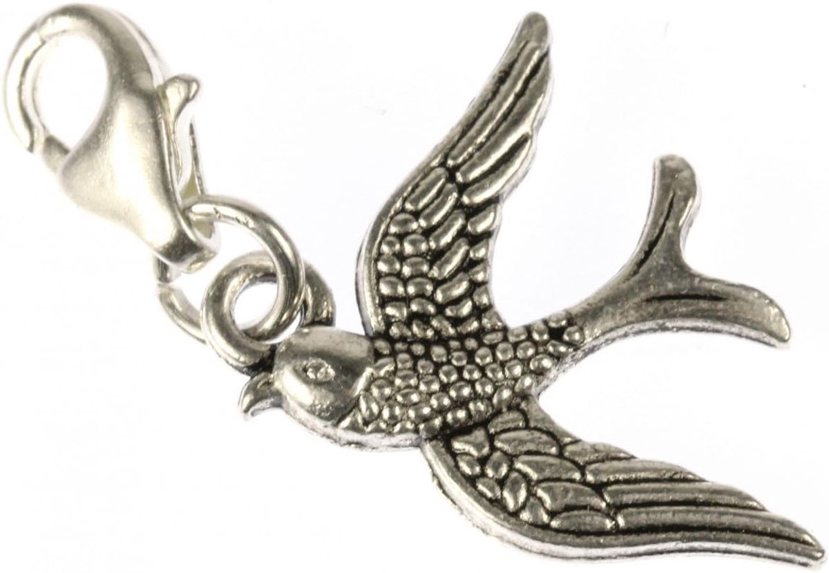 Schwalbe Vogel Charm muurzweefaar zilver - handgemaakte modesieraden I kettinghanger verzilverd - bedelhanger bedelarmband - hanger voor armband, 18mm, Metaal, Geen edelsteen