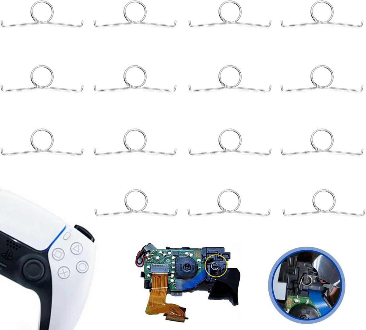 15 stuks reserve L2-R2-ontgrendelingsknopveren, zilveren metalen ontspanningsknopveer, compatibel met Playstation PS5-controller-onderdelen, reparatieaccessoires