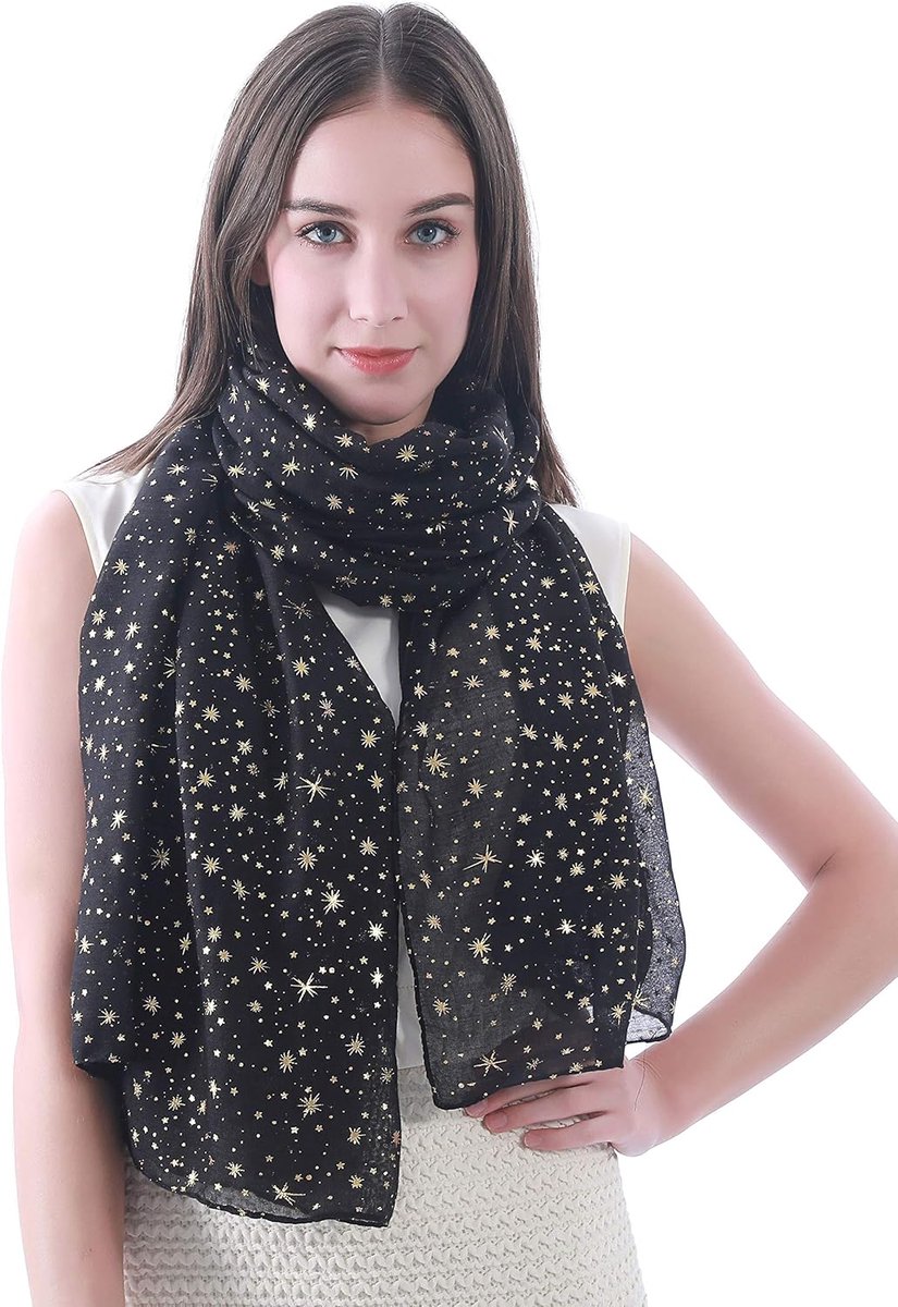 & Lily Sparkle Foil Star Print Dames Sjaal Wrap, Shimmer Zilver Goud Glitter Lichtgewicht Gift Party