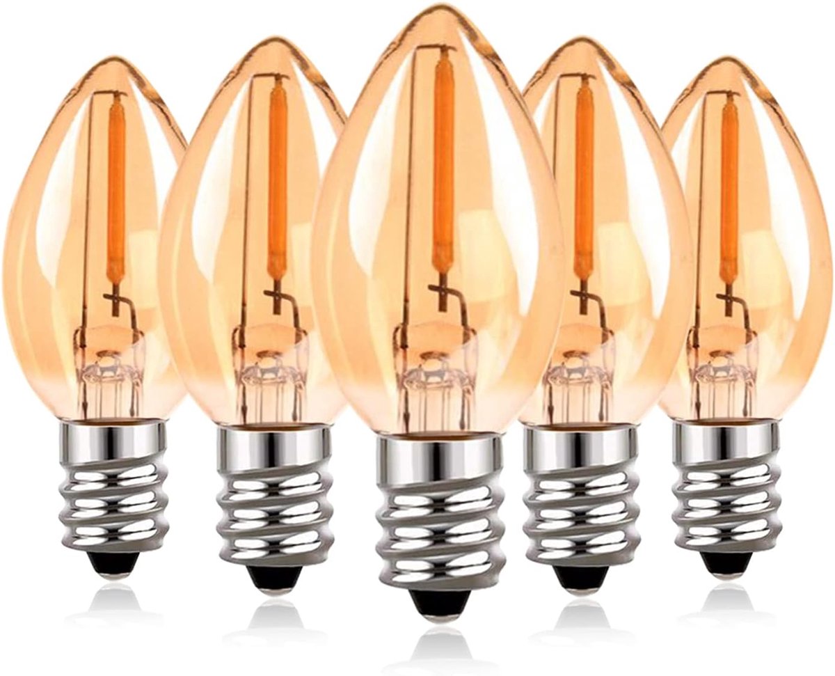 E12 220V LED-kaarslamp 0,5W Vintage Edison kleine vervangende lamp vervangt 7W gloeilamp voor nachtlampje/kokoslichtsnoer 2200K superwarm, 50 lumen niet dimbaar, 5 stuks