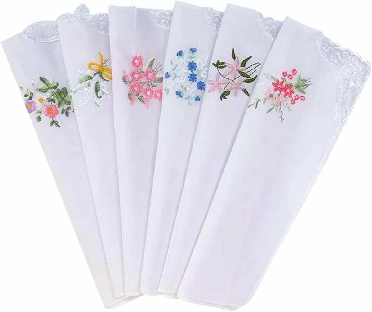 Zakdoeken voor dames, 100% zachte katoenen zakdoeken, duurzame zakdoeken met bloemenborduurwerk, kanten zakdoeken, retro kanten zakdoeken, voor vrouw, meisjes, bruiloft, feest, bal