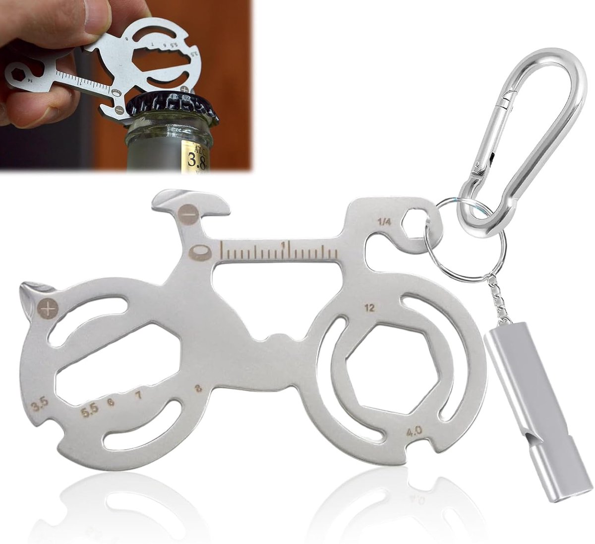 Multitool Fietsgereedschap met aluminium pijpen, 1 stuks, sleutelaanhanger, fiets, 12-in-1 fiets, multitool, sleutelgereedschap, fiets-sleutelaanhanger voor mountainbikes, wandelen, kamperen