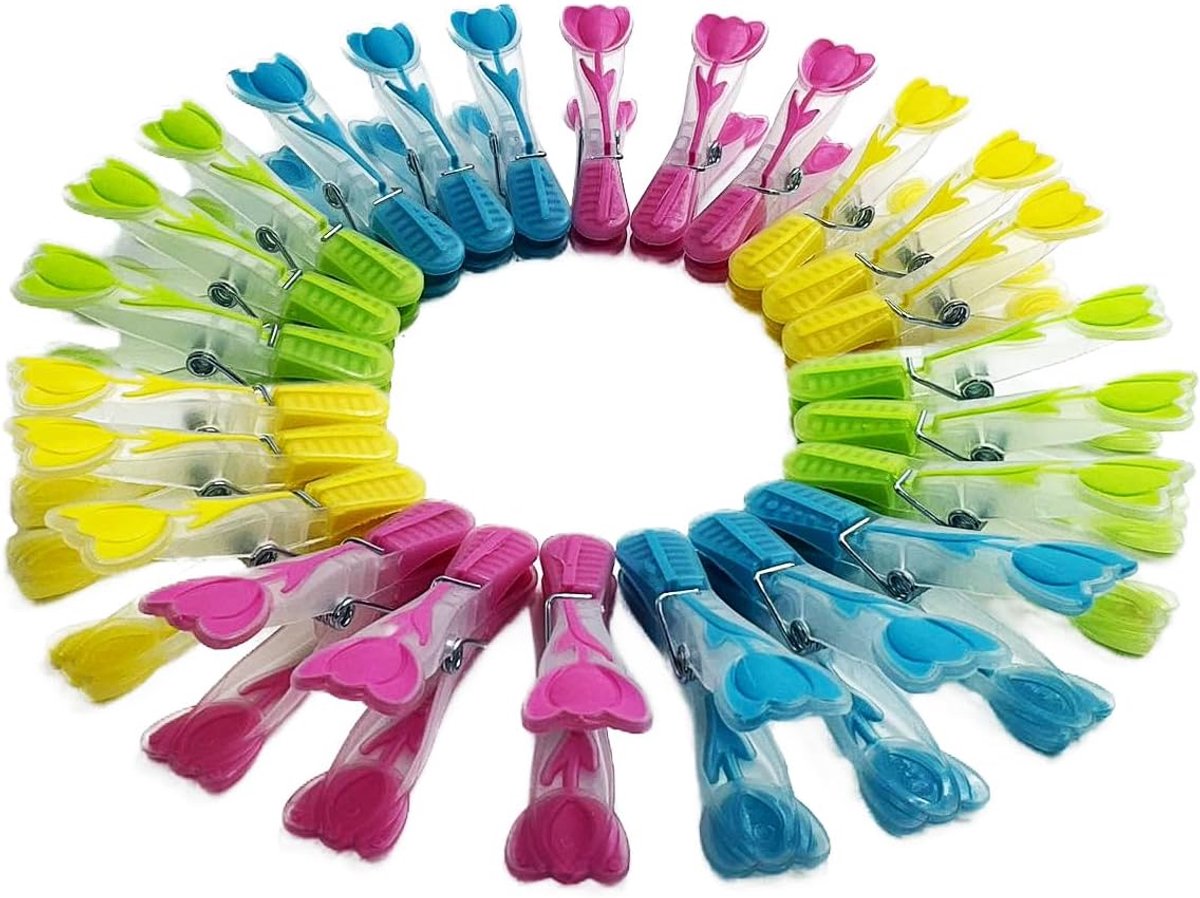 Wasknijpers - Meerkleurige Waslijn Knijpers, Stevige Antislip Plastic voor Het Drogen van Kleding (6 Groen, 6 Rood, 6 Blauw, 6 Geel)