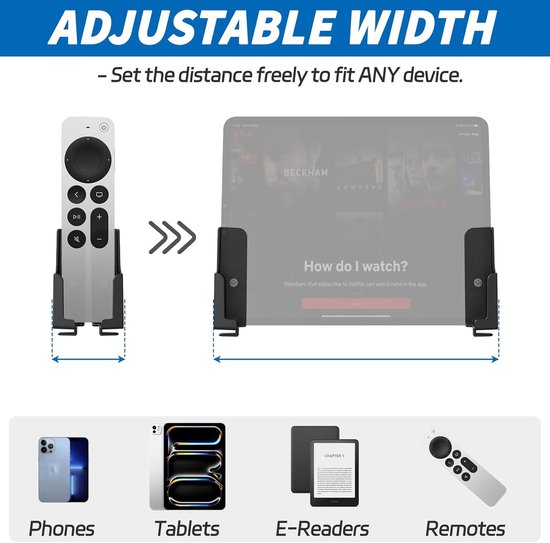 sciuU Wandhouder Universeel Dock voor Tablet Smartphone eReader Afstandsbediening Houder Stick op Muur, Compatibel met iPad Samsung Google Surface Huawei Honor, Installatie 3M Lijm of Schroeven — afbeelding 3
