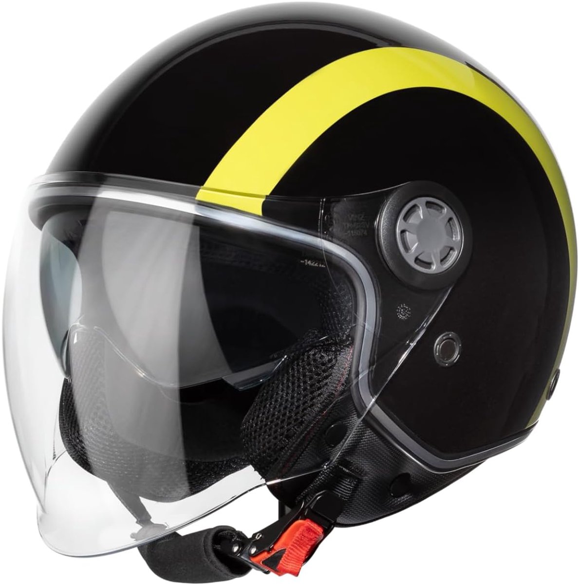 Jungbu Scooterhelm met zonnevizier / Jethelm met streep / Brommerhelm / Motorhelm / Helm Scooter Retro / Snorfiets helm / Snorscooter helm - Geschikt Voor Helmplicht Blauw Kenteken
