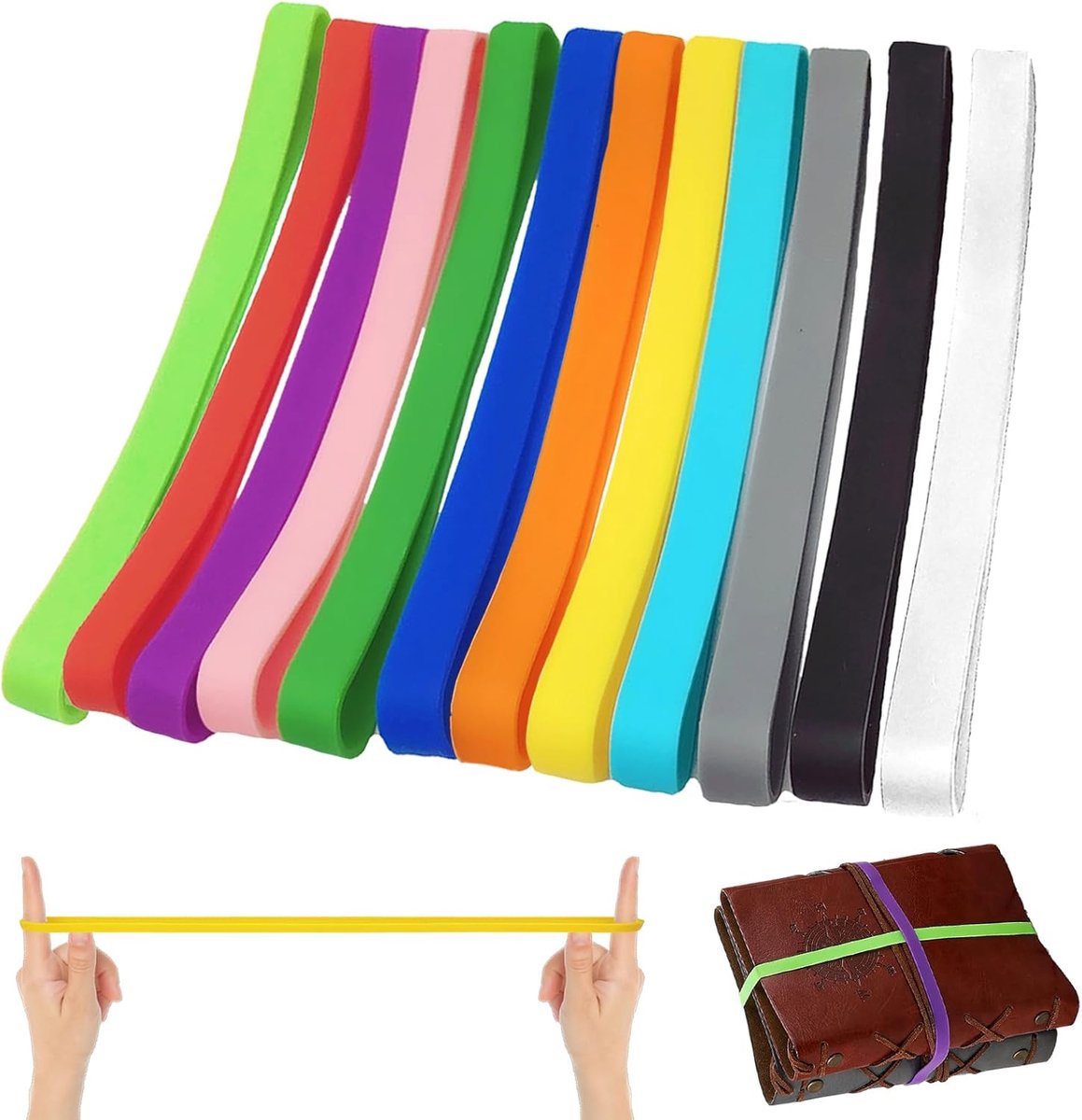 12 stuks elastische banden van siliconenrubber, 14 x 1 cm, kleurrijke rubberen banden van rubber, grote rubberen band van siliconen, brede elastieken voor kunst, school, thuis, kantoor, map