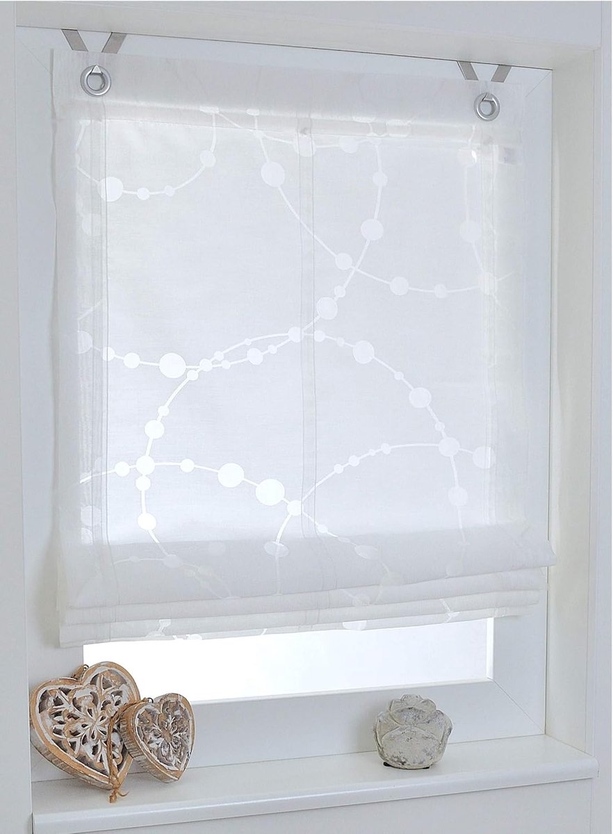 Vouwgordijn Cadena wit op te hangen met haken, zonder boren, halftransparant, modern, circel, breedte 100 x hoogte 140 cm