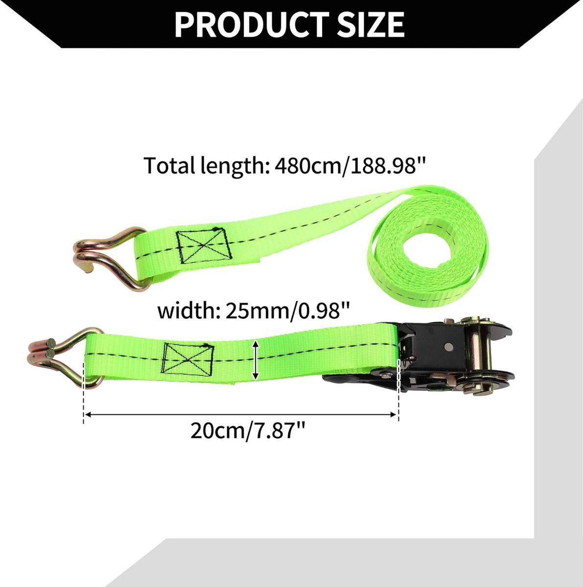 Spanbanden/Zware Spanriemen Motorfiets Aanhangwagen Vrachtwagens Lading/Aanpasbaar 800kg 1"x 16.5' / 1 Set Groen