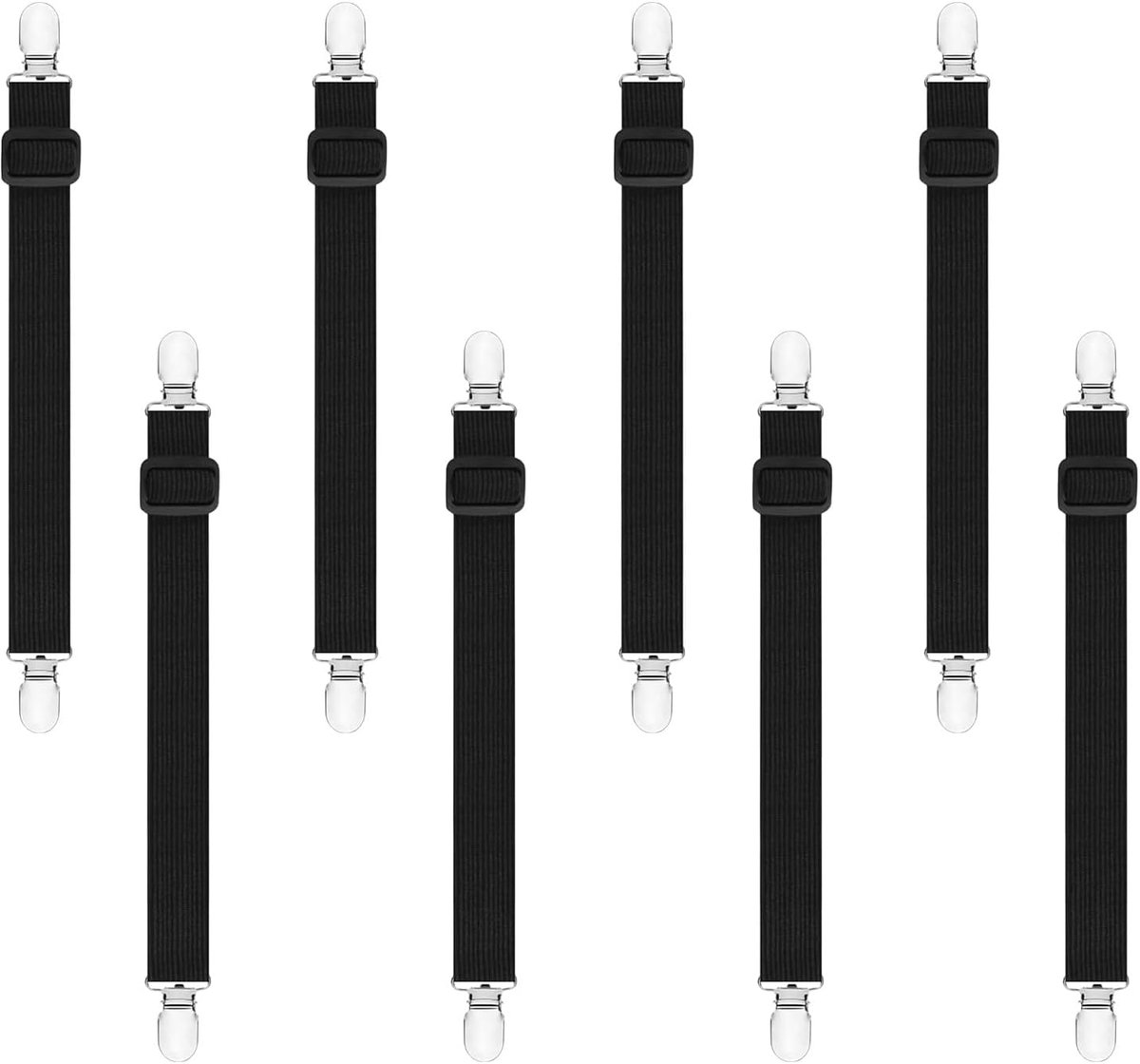 Lakenspanners, 30 cm - 130 cm, verstelbare bedlakenspanner, elastische matrasspanner met metalen clips, spanner voor laken, bank matras