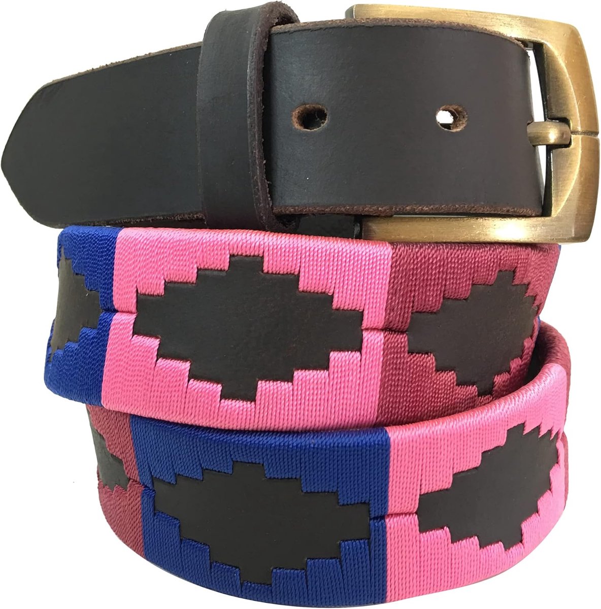 DIAZ Heren Dames Premium Unisex Bruin Leer Geborduurde Designer Polo Riem