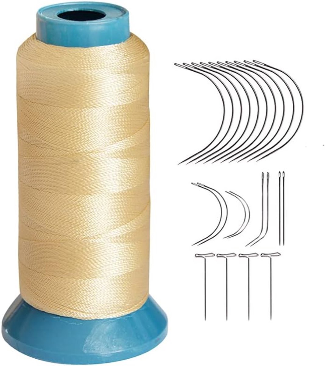 weefdraad Hoge sterkte polyester draad maat 250 D met 12 stuks van 9 cm-C type naalden/gebogen naalden voor naaien (blond)