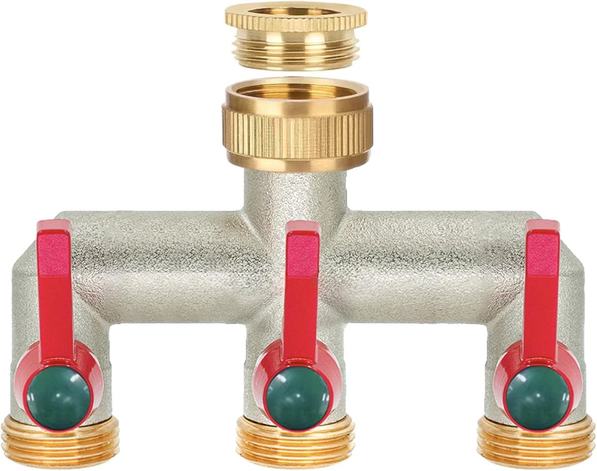 3-weg verdeler, 3/4 inch waterverdeler, 3-weg van vernikkeld messing, voor aansluiting van 2 apparaten, tuinslangadapter, verlengde handgreep, voor tuin, irrigatie, keuken, waterkraan