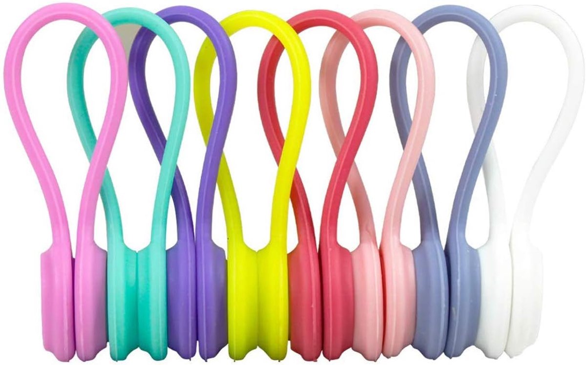 kabelclips Pakket van 8 herbruikbare bevestigingskabelbinders Verstelbare banden Draadkabelbeheer Rubberen draaiende kabelbinders voor hoofdtelefoons USB-kabels