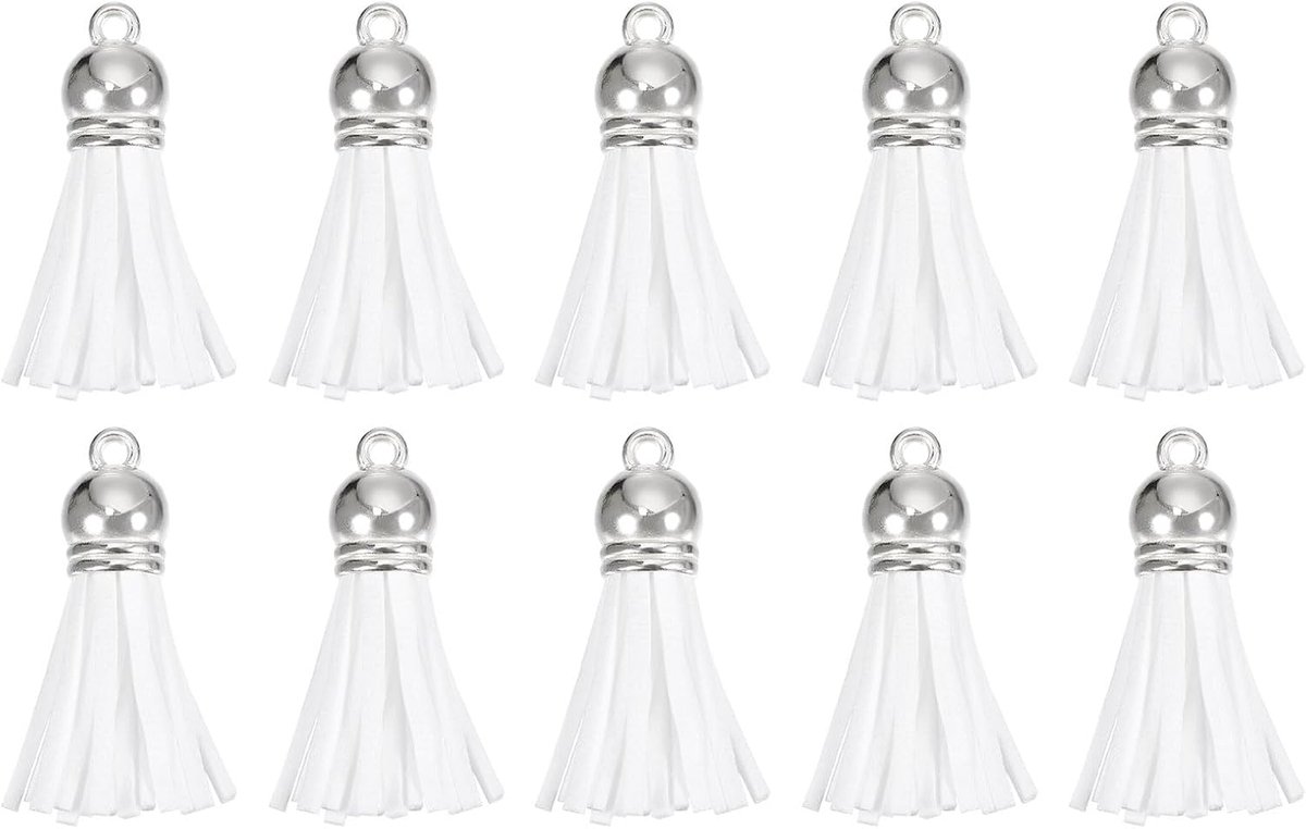 Kwastjes, sleutelhangers, bedels met zilveren dop voor hangers, armbanden, sieraden maken, doe-het-zelf handwerk, decoratie, wit