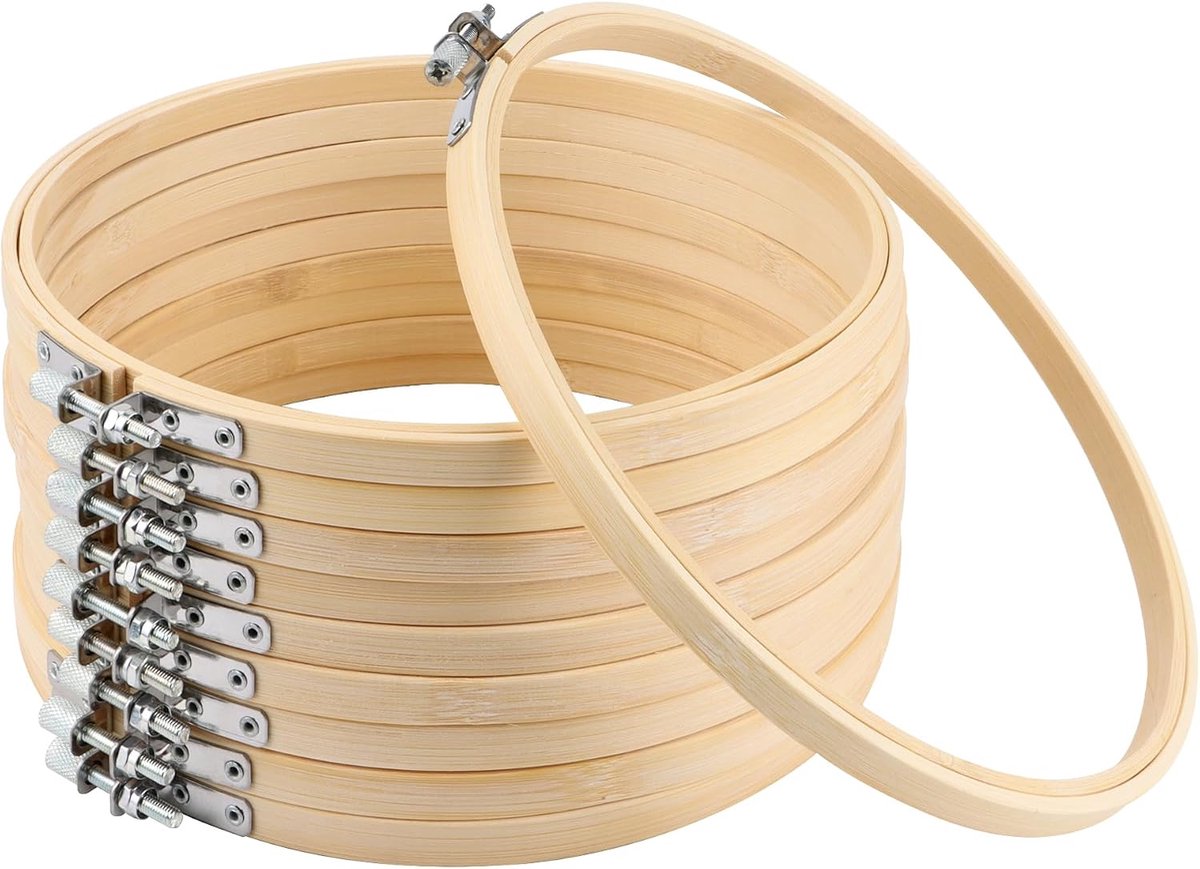 10 stuks borduurlijsten, 20 cm ronde borduurcirkels, verstelbaar bamboehouten frame, borduurwerk voor handnaaiwerk, decoratie en doe-het-zelfprojecten