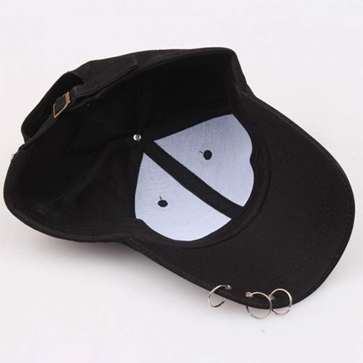 Koreaanse Harajuku Baseballpet met metalen ringen Hip Hop Verstelbare Papa Hoed, DREI-Ring Baseballpet, Zwart