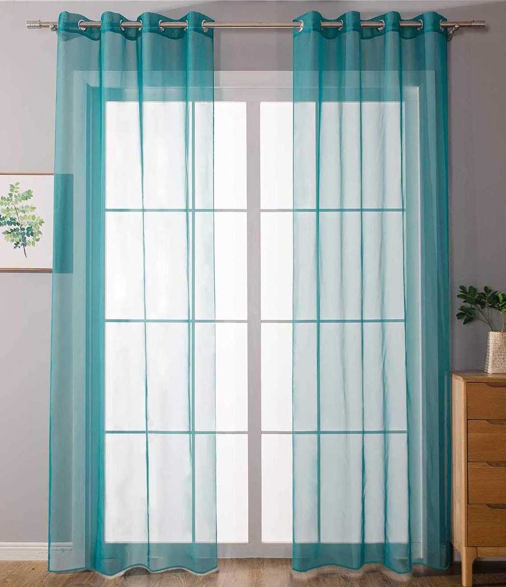 Set van 2 ooggordijnen, transparant, uni« gordijn, H x B 225 x 140 cm, turquoise, vitrage, inslagringen, loodband-sluiting, woonkamer, 20332-cn2