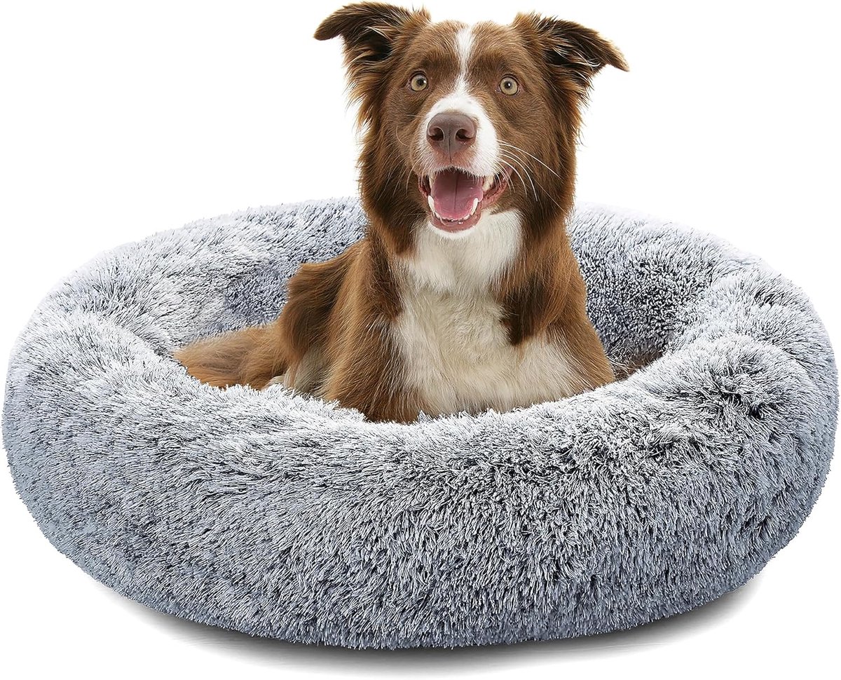kattenbed, wasbaar, wollig, orthopedische hondenbedden, grote en kleine honden, kattenslaapplaats voor katten, donut, grijs, 80 cm