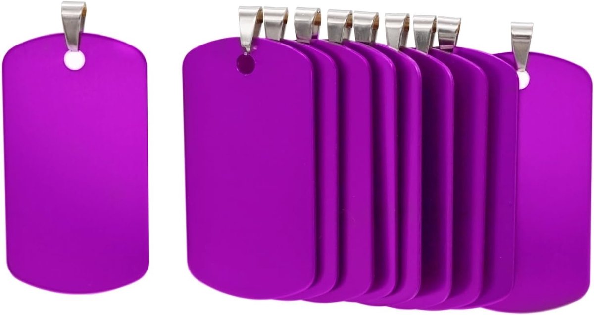 aluminium lege hondentags, doe-het-zelf gegraveerde kat hond ID-tags, gepersonaliseerde huisdierenidentiteitsnaamlabels, maat 46 mm x 25 mm, paars 12 stuks